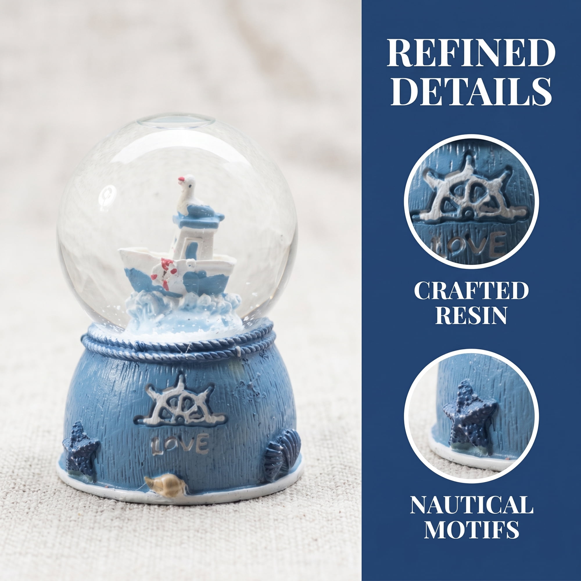 Unique Bargains LED Crystal Ball Mini Resin Figurine Snow Globe Blue 1.8" x 1.8" x 2.7"