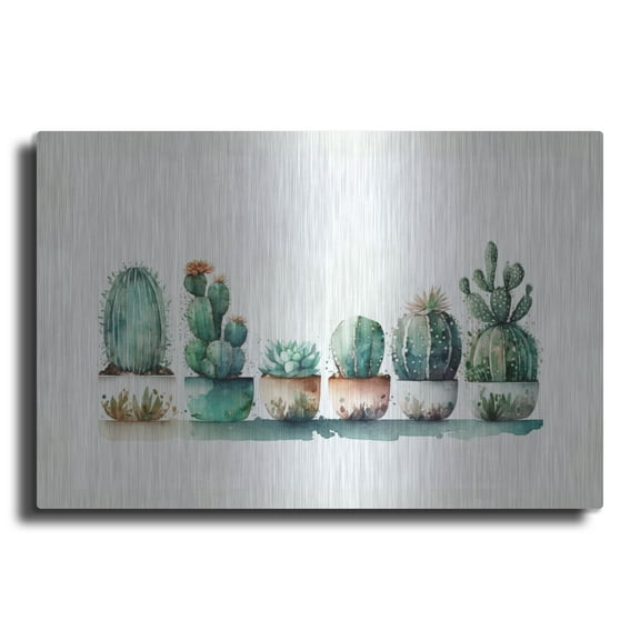 Luxe Metal Art 'Cactus Lineup' by Svetlana Aleynikova Metal Wall Art, 16" x 12"