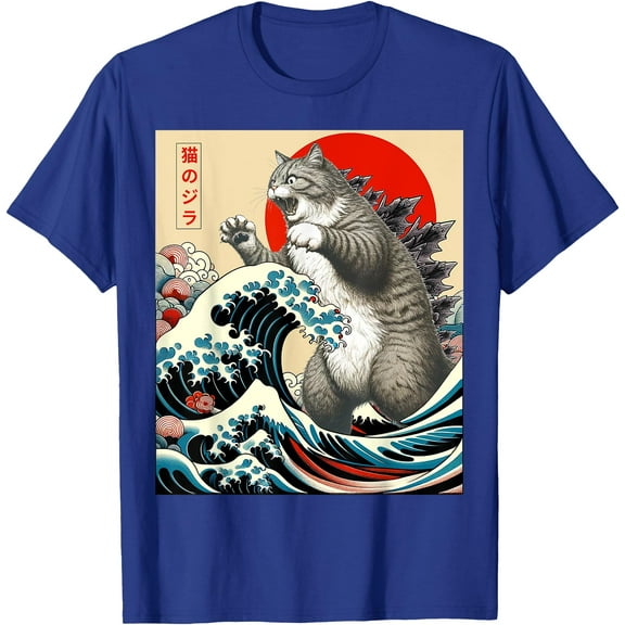 Catzilla Cat Japanese Art Funny Kitten Gifts Unisex T-Shirt for Men Women Kids Toddler