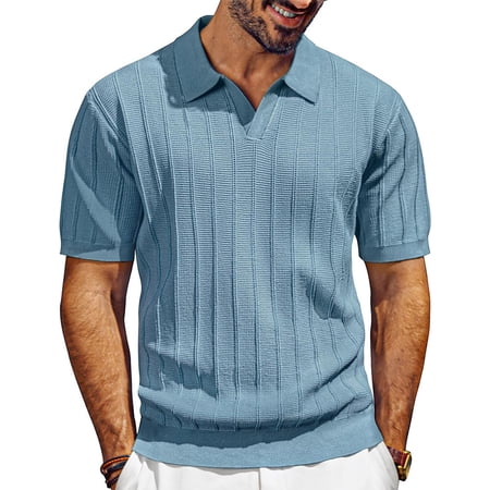 CIENVNSTG Slim Fit Men s Knit Shirt Summer Golf Vacation Tee Sky Blue 3XL