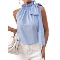 thumbnail image 2 of Women'S Tank Tops High Necked Ruffle Striped Tie Sleeveless Blouse Top XL, 2 of 9