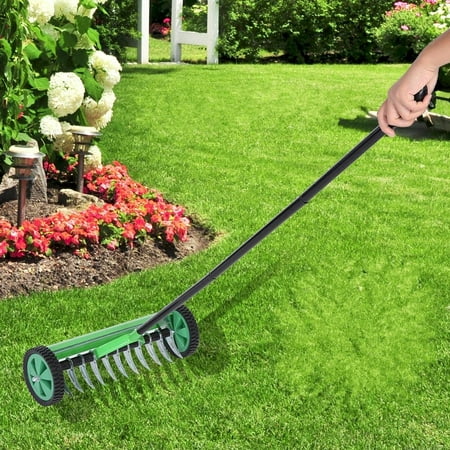 Garden Lawn Aerator,Outdoor Garden Lawn Aerator with Long Handle Spike Type Heavy Duty Steel Grass Roller,Lawn Aerating Roller