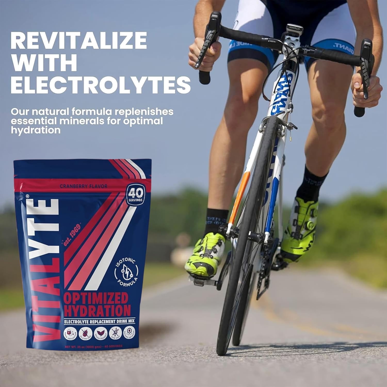 Vitalyte Cranberry Frost Electrolyte Powder Mix, Isotonic Hydration, 40 Servings, 35 oz