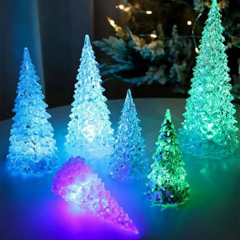 Thsue Lighted Christmas Tree, Clear Acrylic Crystal Christmas Tree Cones  Colorful LED Night Light Christmas Decor for Table Top and Home Party  Dector