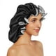 thumbnail image 1 of Gorros de seda para mujer Gorro de dormir de satén extra grande de doble capa con capó de satén elástico para cabello rizado Gorro de satén para cabello natural Mujer Niña(Negro), 1 of 5