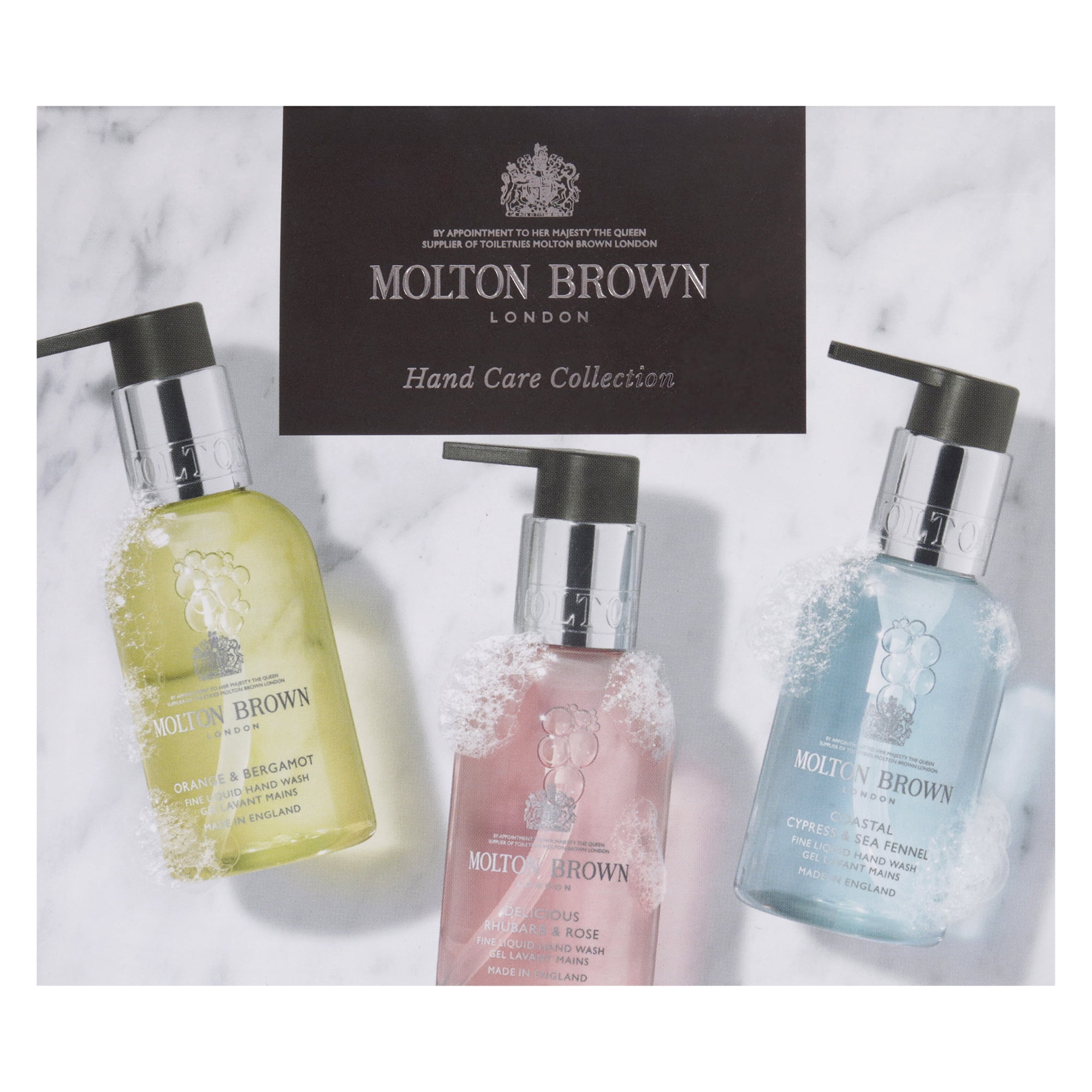 Molton Brown Floral and Aromatic Hand Care Collection Set , 3 Pc 3.3oz Orange and Bergamot Hand Wash, 3.3oz Delicious Rhubare and Rose Hand Wash, 3.3oz Coastal Cypress and Sea Fennel Hand Wash