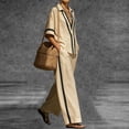thumbnail image 4 of BRELIL Women Plus Size Two Piece Sets V Neck Short Sleeve Shirt Wide Leg Long Pants Casual Lounge Solid Boho Vacation Travel Outfits Fall Summer Tracksuit, Khaki 3XL, 4 of 8