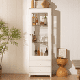 thumbnail image 5 of 71'' Freestanding Display Cabinet with 2 Storage Drawers, Upholstered Pantry with Ceiling Light,Wine Cabinet with Glass Door and Adjustable Shelves, 5 of 6