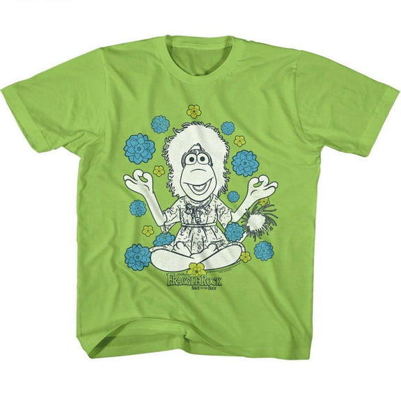 Fraggle Rock Mokey Hippie Flowers Kids T Shirt - XS (5-6 years), Lime Green