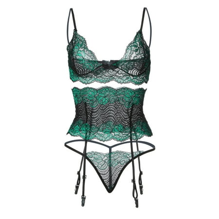 

YDKZYMD Women S Sheer Plus Size Lingerie Chemise With Garter Belt Set 3 Pieces Lace Teddy Babydoll Underwear Sexy Bra And Panty Bodysuit Set