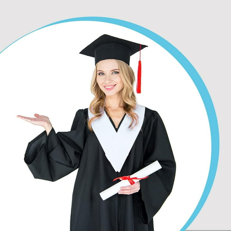 1 Box 1Pc Polyester Graduation Gown Hood Academic Dress Collar Triangle with Flower Pattern with 1Pc Sublimation Blank Satin Graduation Stole White