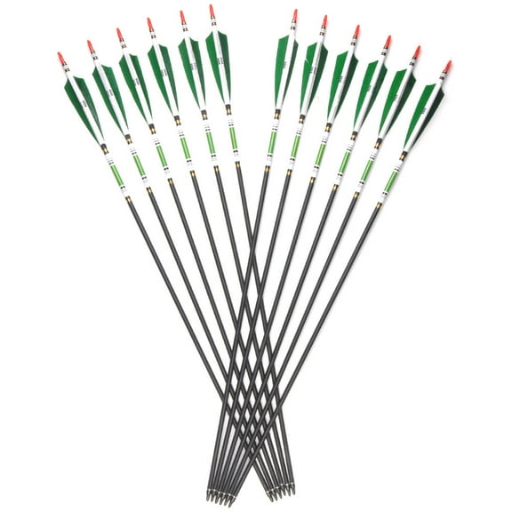 12 pcs 30" Carbon Shaft Spine 500 Arrows Hunting Archery With True Turkey Feather