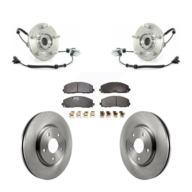 Transit Auto Front Hub Bearing Assembly Disc Brake Rotors and Semi-Metallic Pads Kit for Car Volkswagen Routan KBB-105132