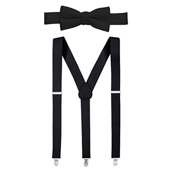 Hold'Em Ensemble Bretelles et Nœud Papillon 1 Pouces pour Ados et Hommes, Pinces Polies EXTRA Robustes, Nœud Papillon Pré-Noué, Parfait pour Smoking - Noir