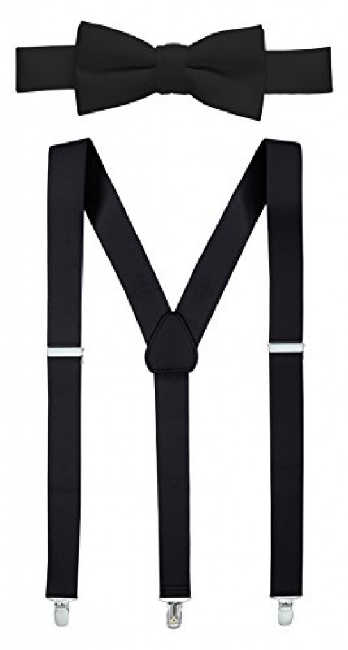 BODY STRENTH Mens Boys Bowtie and Suspenders Adjustable with 4 Strong Clips