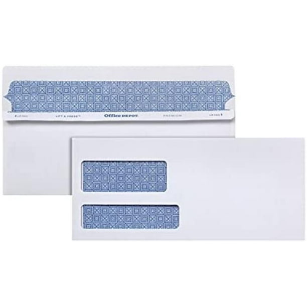 Office Depot 100% Recycled Lift Press(TM) Double-Window Envelopes, 10 (4  1/8in. x 9 1/2in.), White, Box of 500, 76133, Simply lift and press! Lift  