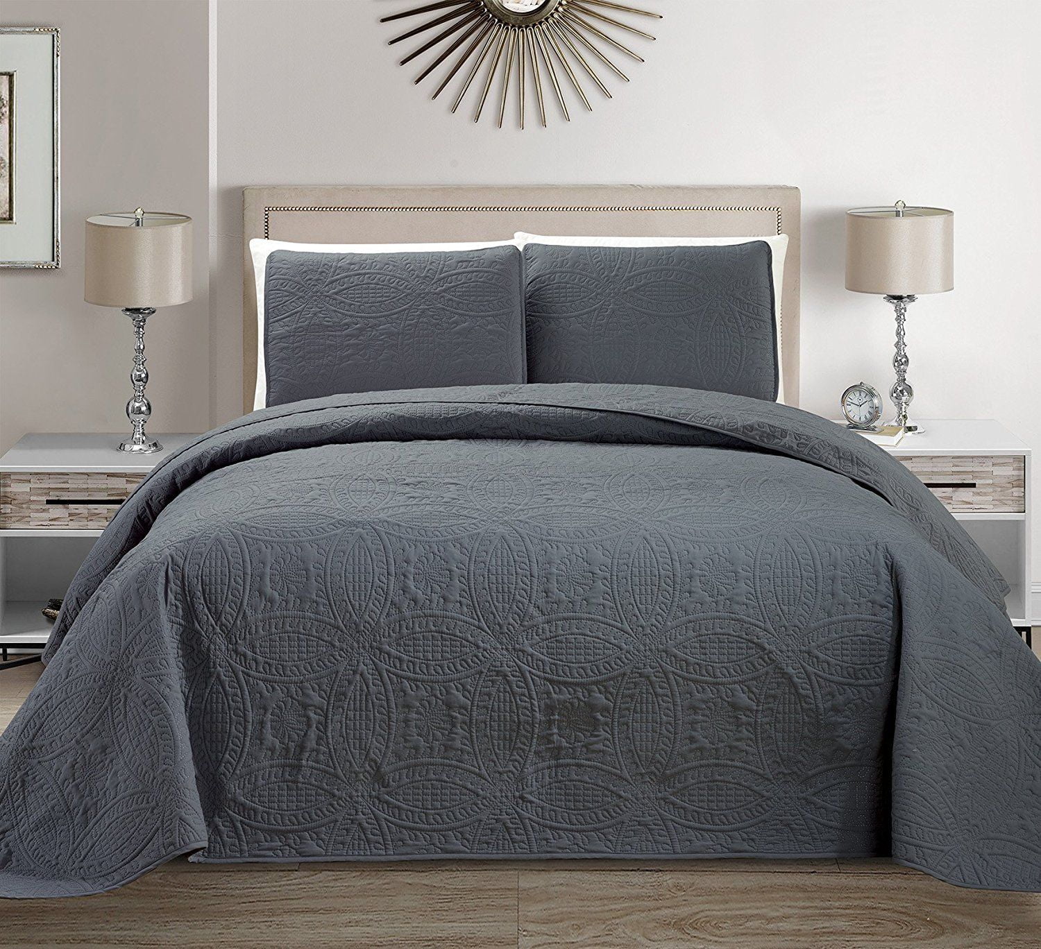 Details about   Home Collection 3Pc King/Cal King Over Size Luxury Embossed Bedspread Set Light 