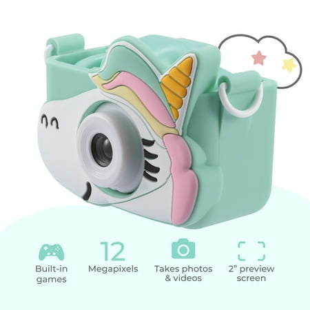 Vivitar Kidzcam Camera for Kids, with Video Games and Unicorn Jacket, Green (New)