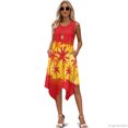 thumbnail image 2 of HELLHERO Palm Sunset Pleated Sundress, Crew Neck Summer Sleeveless Dress Side Pockets Asymmetric Asymmetric Beach Skirt, 2 of 8