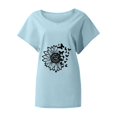 thumbnail image 3 of Gibobby Camiseta con cuello en V para mujer Camiseta estampada suelta casual cuello redondo manga corta camiseta mujer(Azul,XL), 3 of 4