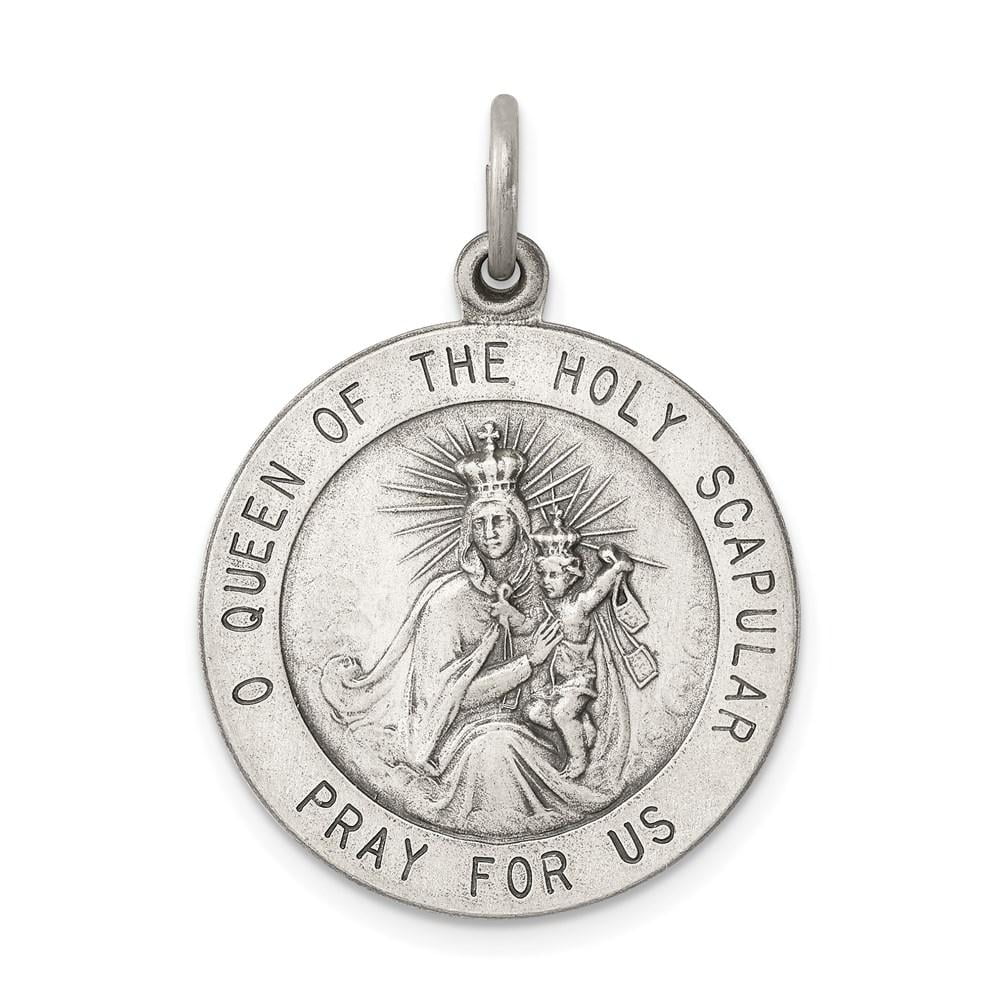 Sterling Silver Antiqued Our Lady of The Holy Scapular Medal Charm on an Adjustable Chain Necklace 