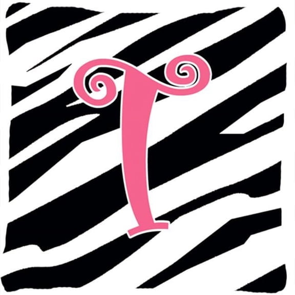Carolines Treasures 14 x 14 in. Monogram Initial T Zebra Stripe and Pink Fabric Decorative Pillow