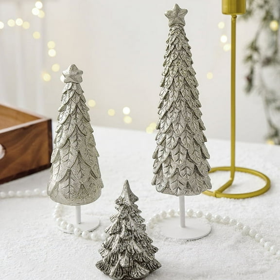 Christmas Tree Figurines, Small Resin Christmas Tree Home Decor, Tabletop Christmas Tree, Decorative Xmas Trees for Christmas Decorations Indoor Mantle Centerpieces
