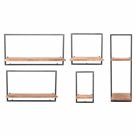 Sagebrook Home Set Of 5 Wood/Metal Wall Shelves, Rectangle, Iron, Transitional, 25"L X 8"W X 13"H, Solid Color