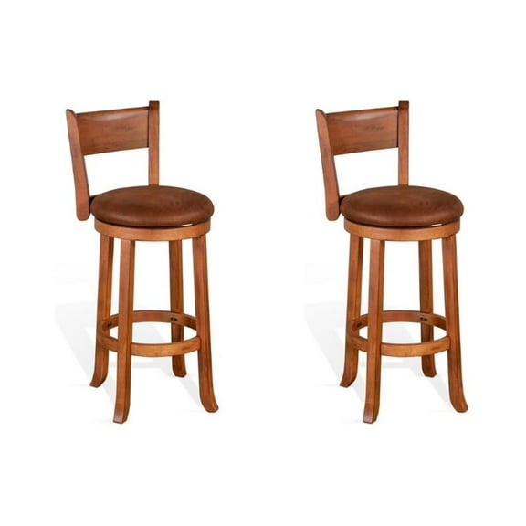 Pemberly Row 30" Mahogany Wood Swivel Barstool in Rustic Oak (Set of 2)
