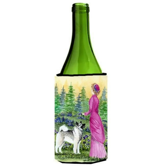 Lady With Her Norwegian Elkhound Wine bottle sleeve Hugger - 24 oz.