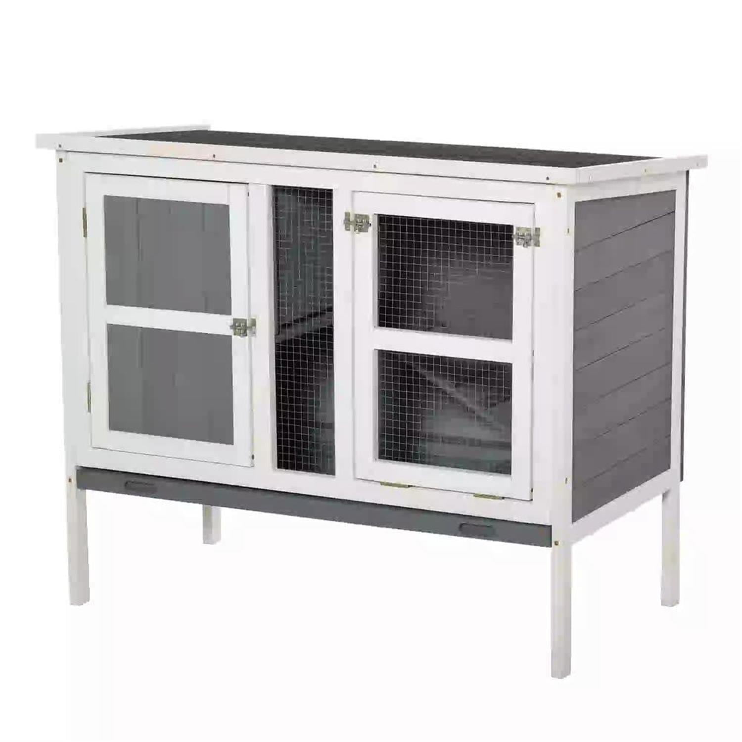 resenkos 40" Wooden Rabbit Hutch with Slide-out Tray and Openable Roof, Outdoor Small Animal Habitat Enclosure Bunny Cage for Bunnies, Guinea Pigs, Gray