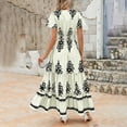 thumbnail image 6 of Up to 30% off Summer Dress, Women's Summer Print Pocket Short Sleeved Dress With Flowing Beach Dress(Beige,S), 6 of 8