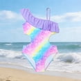 thumbnail image 5 of Krdevn Girls One Piece Swimsuit, Rainbow Print with Ruffle One Shoulder & Cutout, Cute Summer Pool Party Bathing Suit for Kids,11-12 Years, 5 of 8