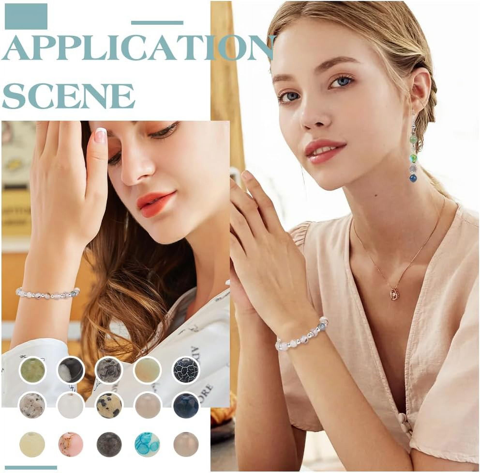 750 Pcs 15 Styles Natural Round Stone Beads Mixed Gemstone Beads Kits 6mm Crystals Gemstone Beading Loose Spacer Beads for Bracelet Necklace Earrings Jewelry Making Hole: 1mm
