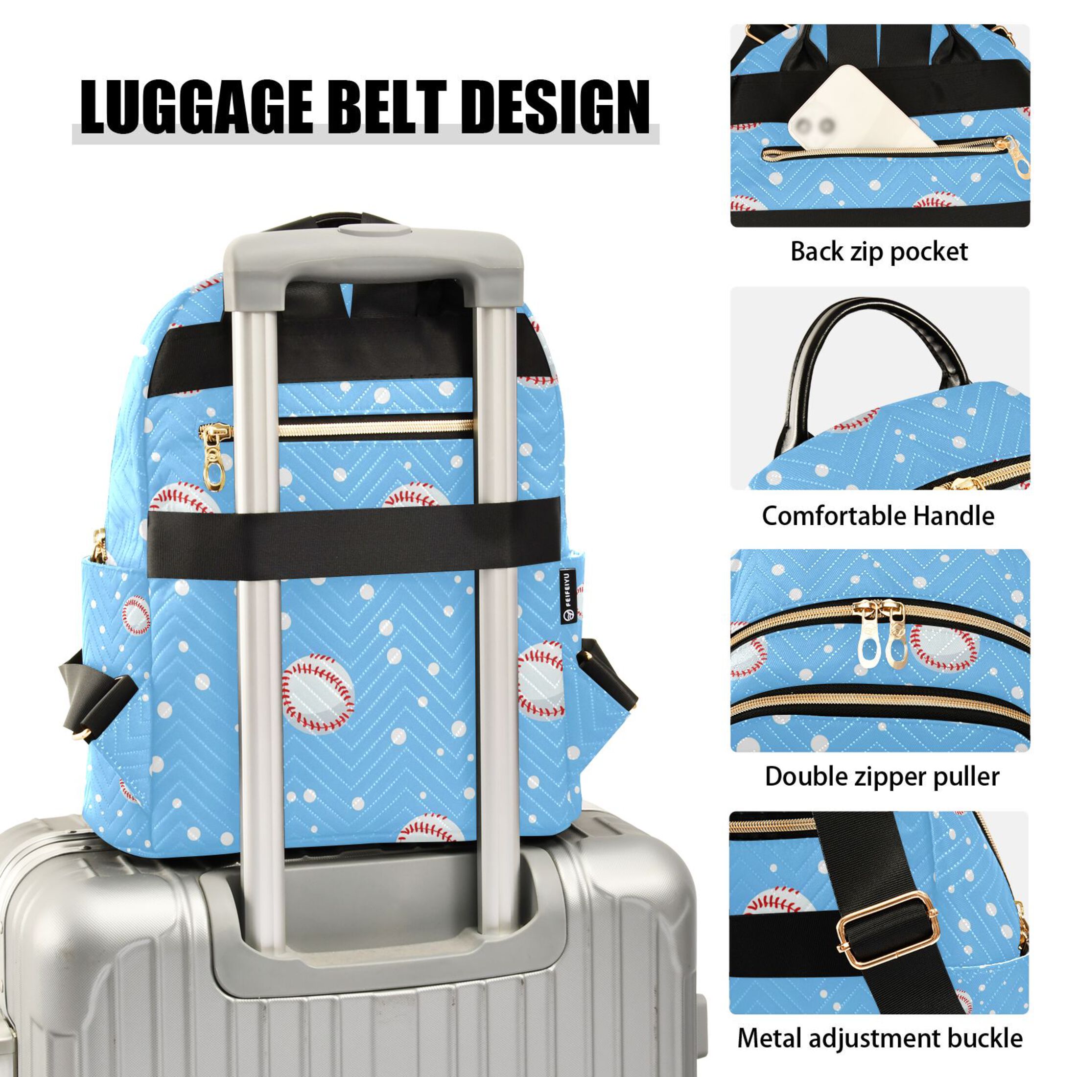 ALAZA Baseball Polka Dot Womens Travel Laptop Backpack Large Daypack Ladies Shoulder Bags S