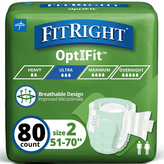 FitRight Stretch Adult Incontinence Briefs, Diapers with Tabs, Ultra Absorbent, Size 1, 30in to 52in, 20 Count