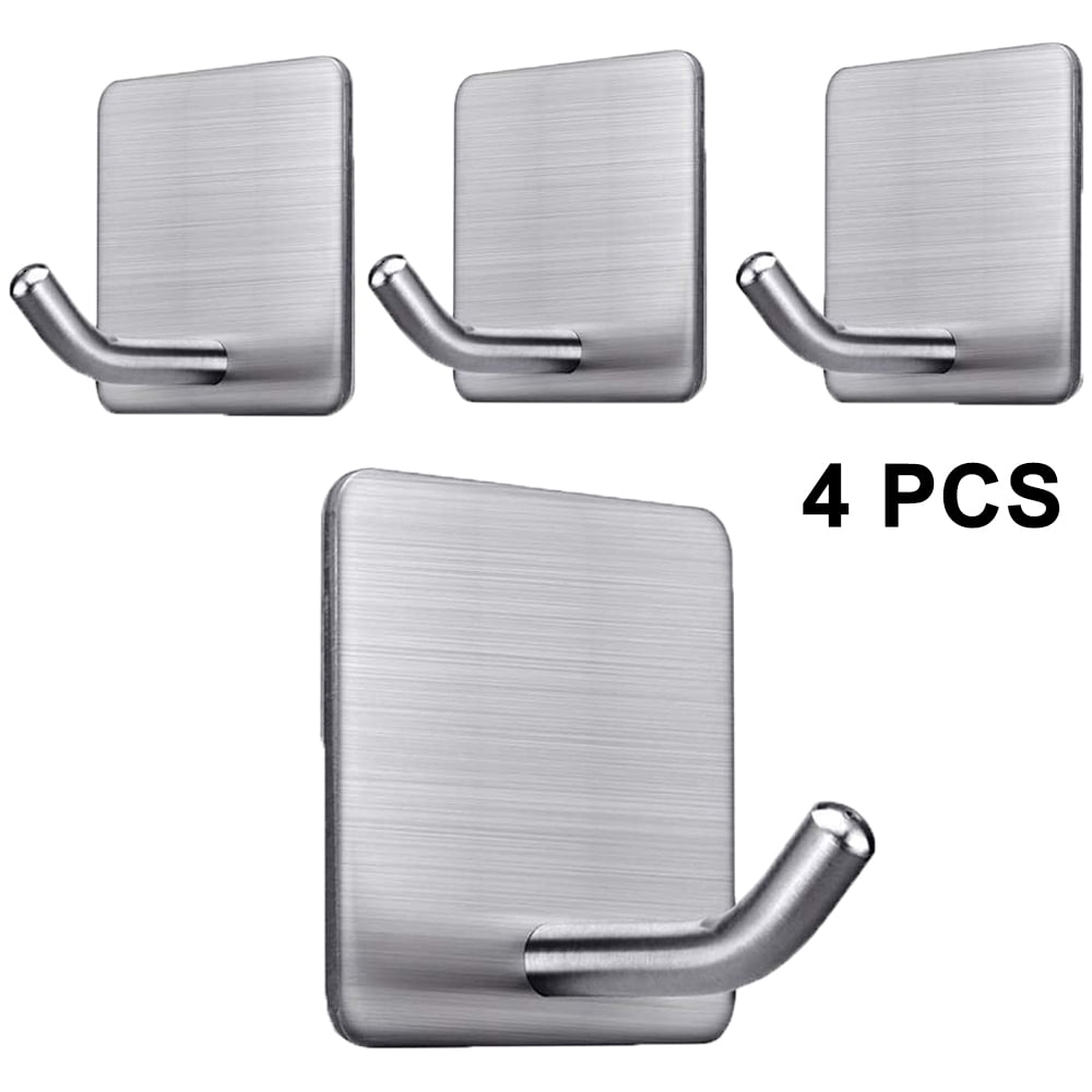 Set of 4 Towel Key,hat Coat Bag Adhesive Hooks Heavy Duty，HEXI Waterproof Stainless Steel Hooks for Hanging Kitchen Bathroom Home Stick on Wall，Suitable for Robe
