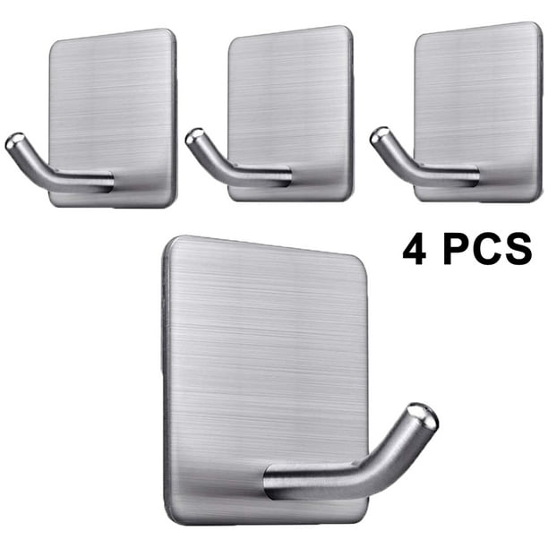 4 Pack Adhesive Hooks Heavy Duty Stick on Wall Door Cabinet