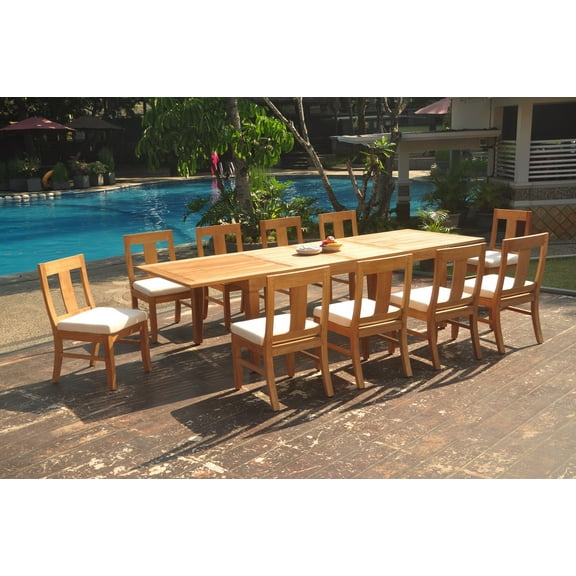Grade-A Teak Dining Set: 10 Seater 11 Pc: 122" Caranas Double Extension Rectangle Table And 10 Osborne Armless Chairs Outdoor WholesaleTeak #WMDSWVm