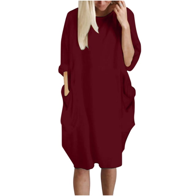 Pompotops Robe Ample pour Femmes avec Poches, Col pour Dames, Hauts Longs Décontractés, Robe Grande Taille en Solde