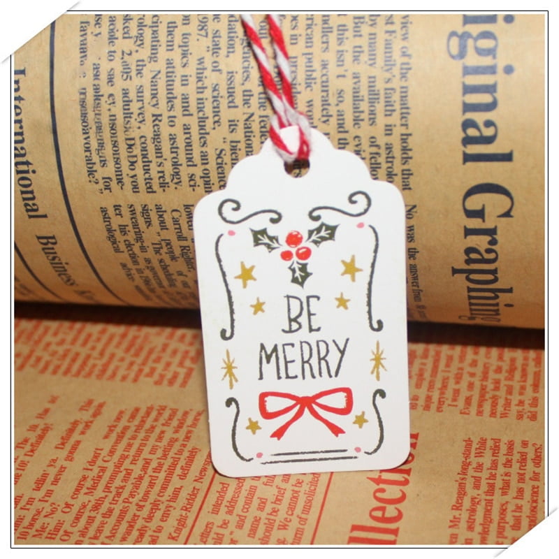 50PCS Merry Christmas Gift Tags White Paper Hanging Labels with Cotton String 