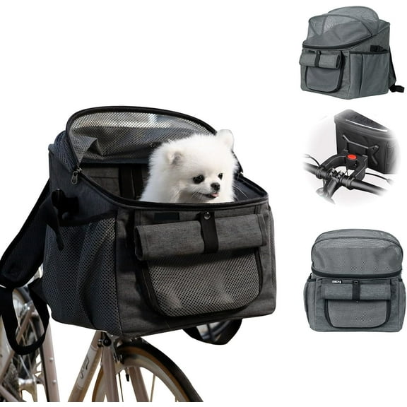 Dog Bike Basket,Expandable Foldable Soft-Sided Dog Carrier with 2 Side Storage Pockets,Pet Travel Bag,Adjustable Shoulder Strap Backpack,for Small Dog Cat Puppies Grey