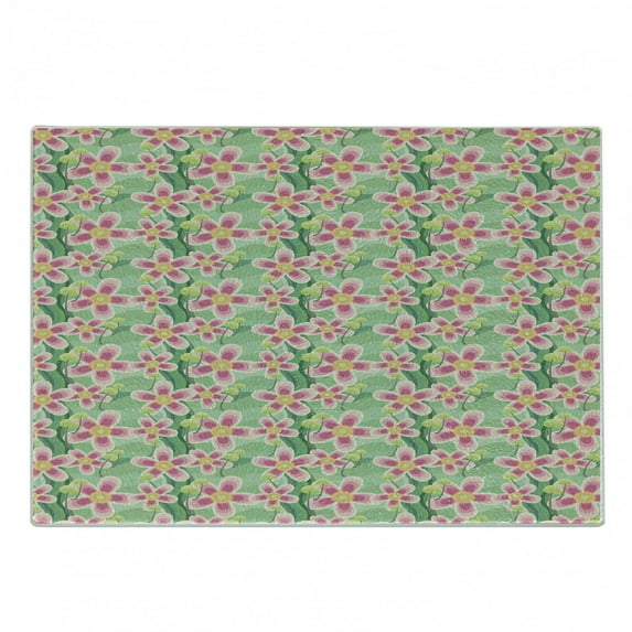 Flora Cutting Board, Pastel Large Flower Petals Garden Yard Beauty of Spring Fragrance Retro Art, Decorative Tempered Glass Cutting and Serving Board, in 3 Sizes, by Ambesonne