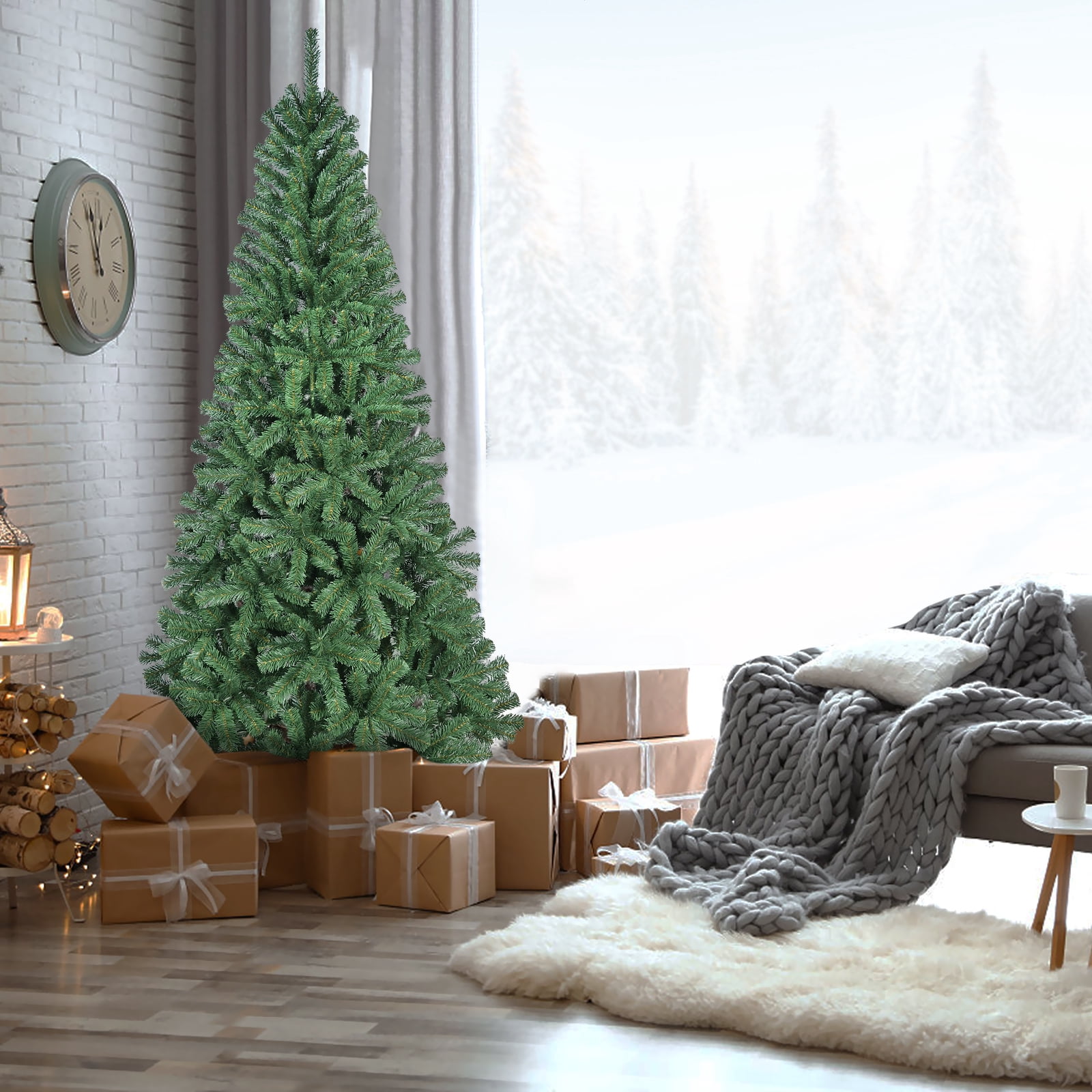 7ft Artificial Christmas Tree with 774 PVC Tips, Hinged Branches, Metal Stand