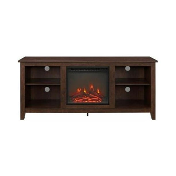 58 in. Wood Fireplace Media TV Stand Console - Traditional Brown