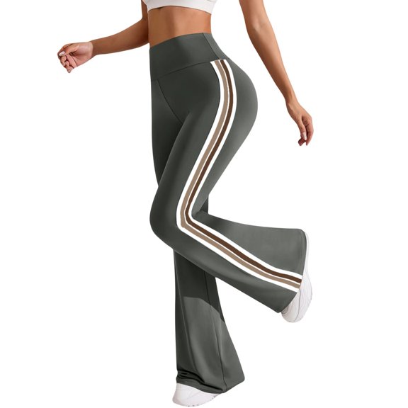 Htigea Womens Yoga Workout Pants High Waist Tummy Control Bootcut Leggings Side Striped Slim Fit Flared Pant Gray S