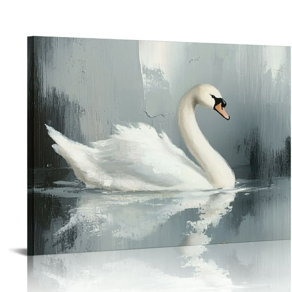 BCIIG Vintage Swan Wall Art - Swan Vintage Canvas Art Prints for Wall Decor, Swan Painting white swan, Elegant Animal Oil Painting Decor for Living Room Bedroom Kitchen  20x16in
