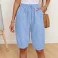 thumbnail image 2 of Pantalones capri casuales de mujer con cintura elástica lisa - Pantalones de poliéster de cintura alta con bolsillos grandes, S-XXL, 2 of 6