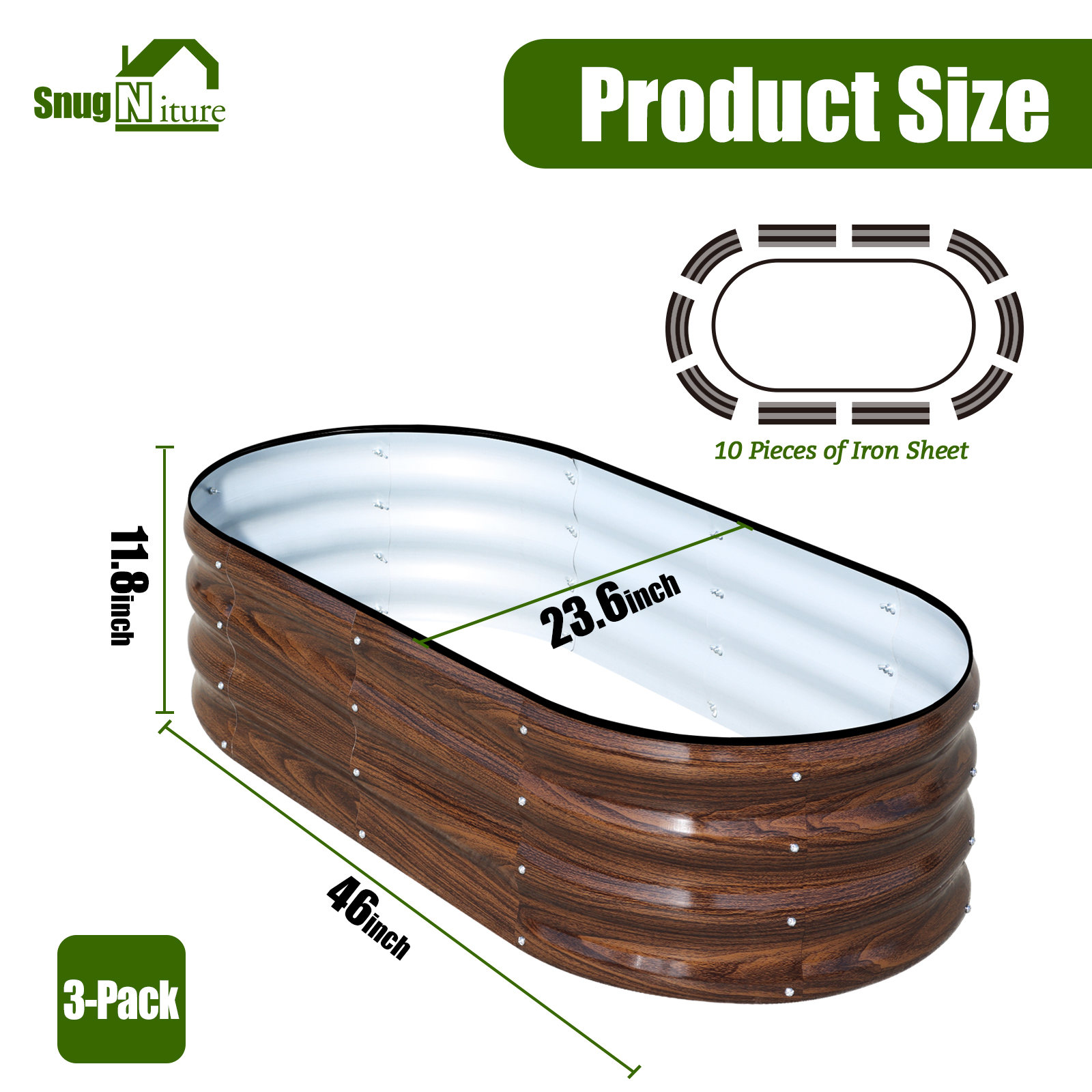 SnugNiture 3-Piece Galvanized Raised Garden Bed, Brown photo 4