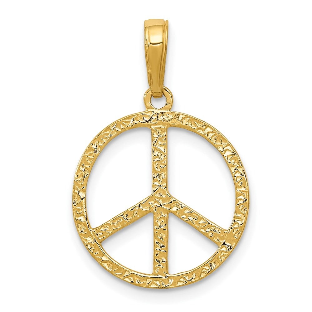 Peace Sign Pendant Solid 14k Yellow Gold Convex Peace Symbol Charm Polished 